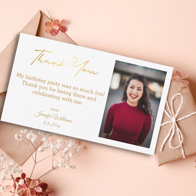thank you happy birthday  gold photo chic mitteilungskarte (Von Creator hochgeladen)
