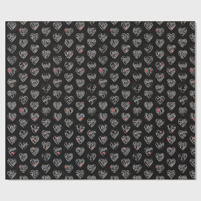 Thank you & heart in 44langs as WH ♡shaped pattern Geschenkpapier (Flach)