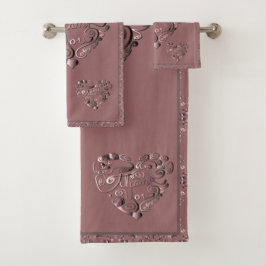 "Thank you" Heart on Dusty Rose Badhandtuch Set