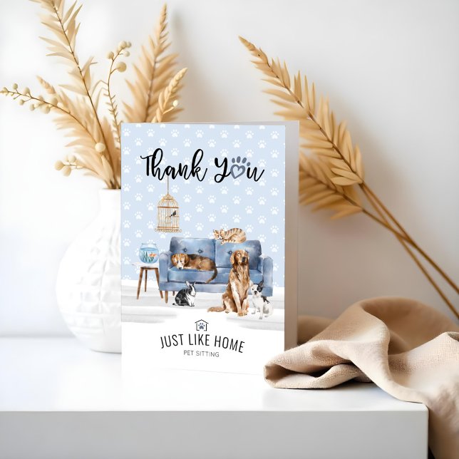 Thank You | Home Pet Sitting Pet Family Blue Couch Dankeskarte (Thank You | Home Pet Sitting Pet Family Blue Couch)