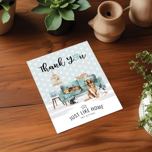 Thank You Home Pet Sitting Pet Family Green Couch Dankeskarte (Thank You Home Pet Sitting Pet Family Green Couch)