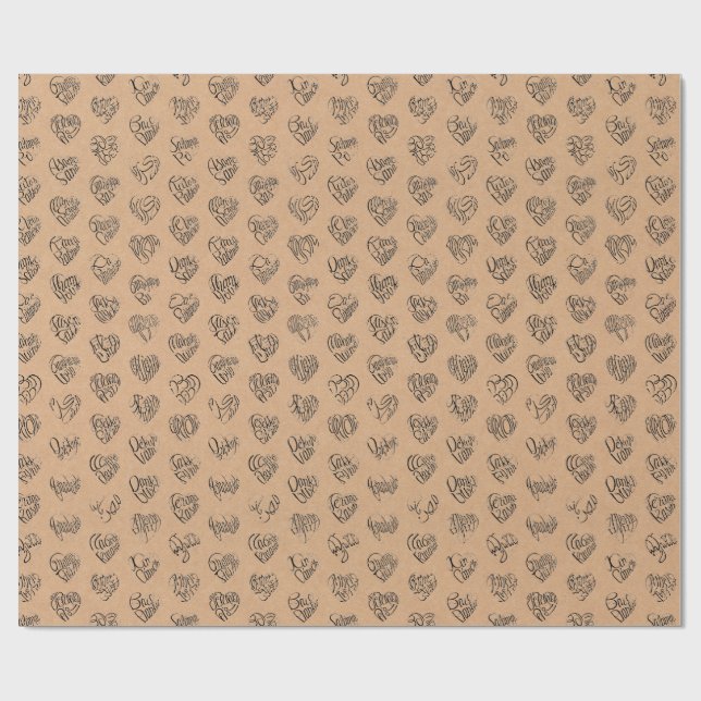 Thank you in 44langs as black heart shaped pattern geschenkpapier (Flach)