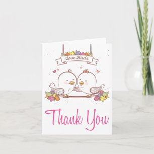 Thank You Lovebirds Pink & Brown Wedding Love Dankeskarte