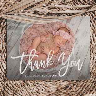 Thank You   Modern Script Photo Birth Announcement Ankündigung