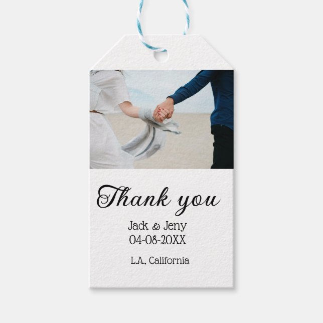 Thank you modern simple wedding couple name messag geschenkanhänger (Vorderseite)