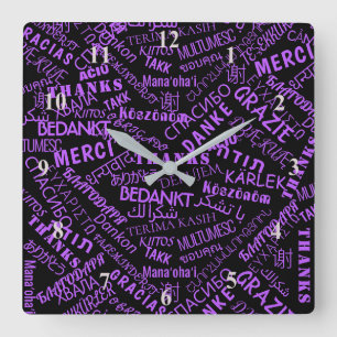 Thank You ! - Multi Language - International World Quadratische Wanduhr
