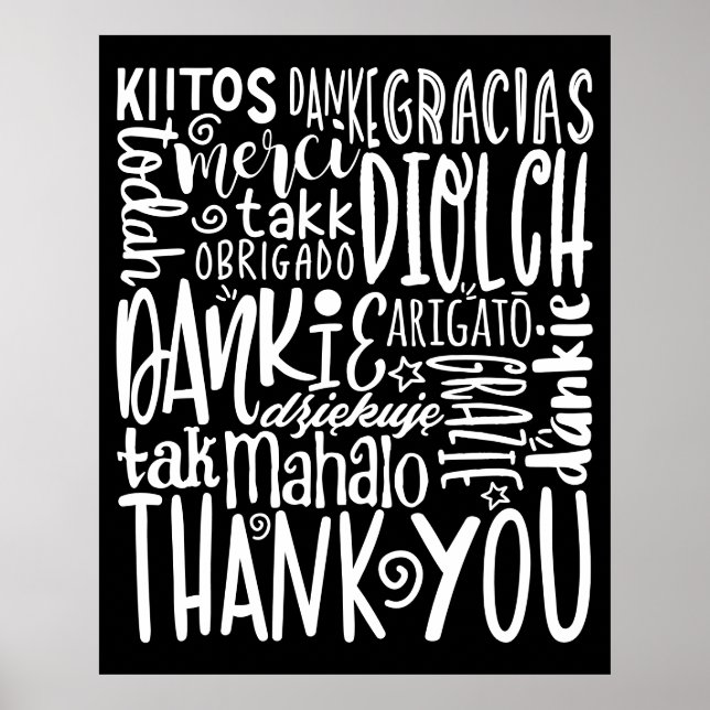 Thank You Multi Languages Company White on Black Poster (Vorne)