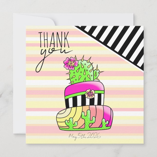 "Thank You" Neon Cactus Invitation Dankeskarte (Vorderseite)