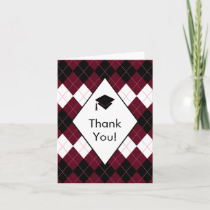 Thank You Note Card Black & Red Argyle Dankeskarte