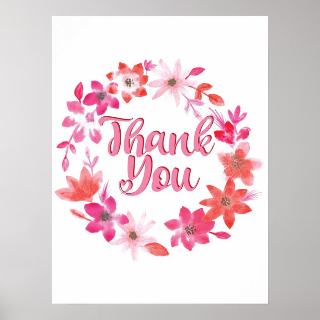 Thank You Note - Floral Handwritten Many Thanks Poster (Vorne)