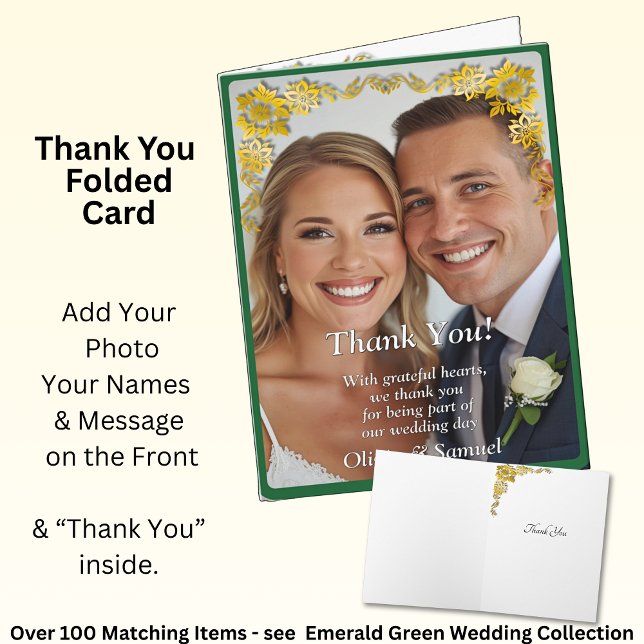 Thank You - Photo on Emerald Green & Gold Dankeskarte (Von Creator hochgeladen)