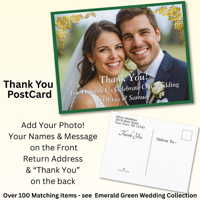 Thank You - Photo with Emerald Green & Gold Ankündigungspostkarte (Von Creator hochgeladen)