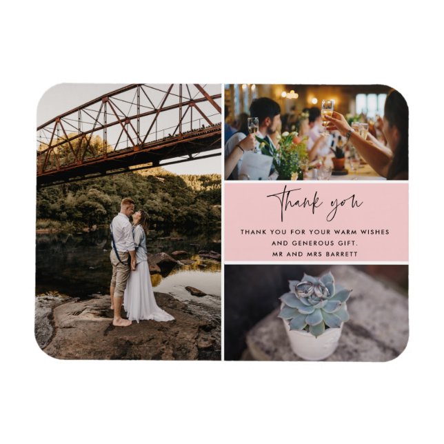 Thank You Pink Photo Collage Wedding Magnet (Horizontal)