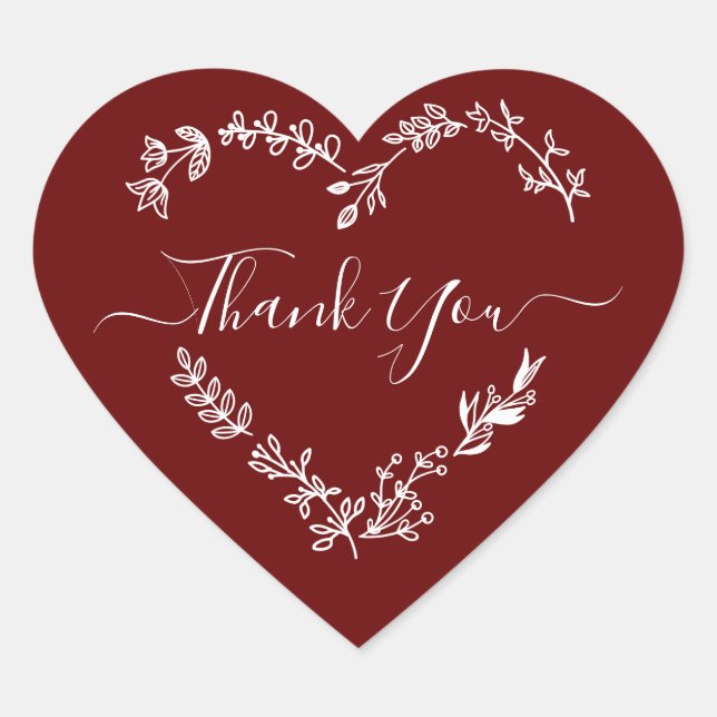 Thank You Quote on Burgundy Background Herz-Aufkleber (Vorderseite)