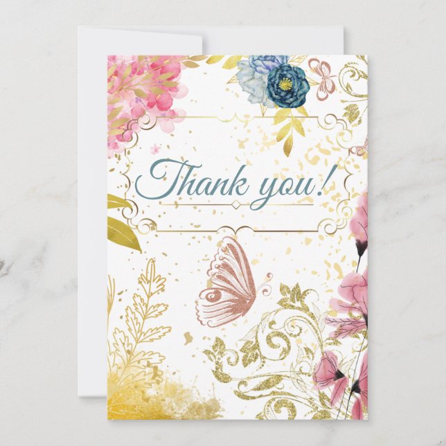 Thank you, rose gold floral  einladung (Vorderseite)