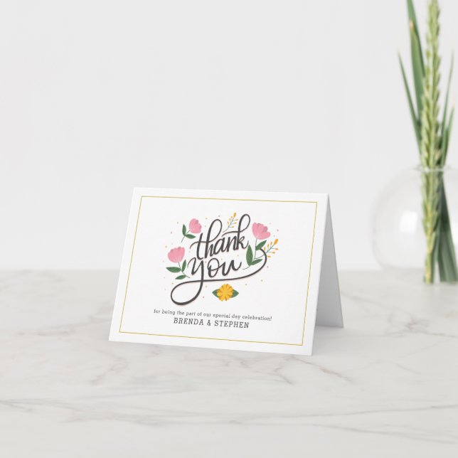 Thank you-Script typography Floral Accents Einladung (Vorderseite)