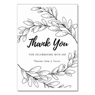 Thank You Sign - Flat - Black and White Floral Tischnummer