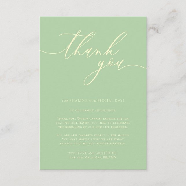 Thank you simple minimalist Pistachio & Cream Begleitkarte (Vorderseite)