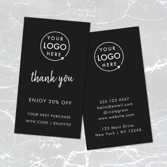 Thank You Stylish Black Modern Logo Business Rabattkarte (Modern minimalist thank you discount cards by Guava - perfect for growing loyalty & repeat business)