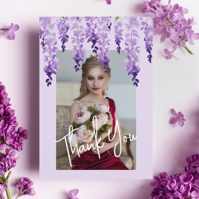Thank You Watercolor Wisteria Photo Bat Mitzvah Dankeskarte (Von Creator hochgeladen)