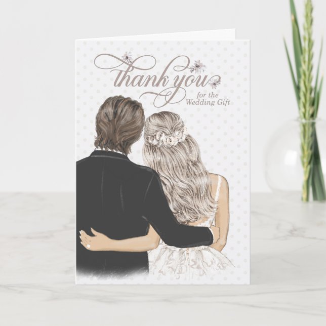 Thank You Wedding Gift Bride and Groom Taupe Karte (Vorderseite)