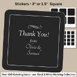 Thank You! with Names, Black White Infinity Scroll Quadratischer Aufkleber<br><div class="desc">Personalized Stickers - 3" or 1.5",   Round or Square.</div>