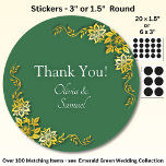 Thank You! with Names, Emerald Green & Gold Runder Aufkleber<br><div class="desc">Personalized Stickers - 3" or 1.5",   Round or Square.</div>