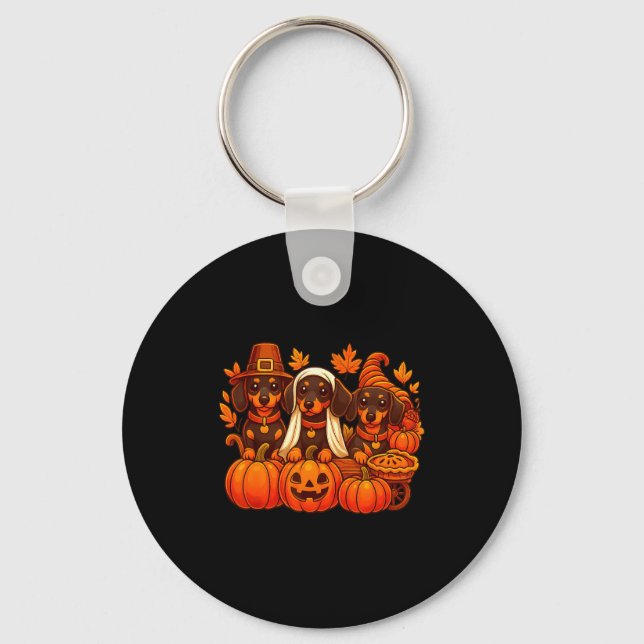 Thankful Dachshund Sausage Dog Thanksgiving Pumpki Schlüsselanhänger (Vorderseite)