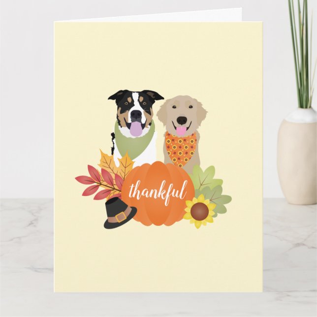 Thankful Dogs Thanksgiving Harvest Pumpkins Karte (Vorderseite)