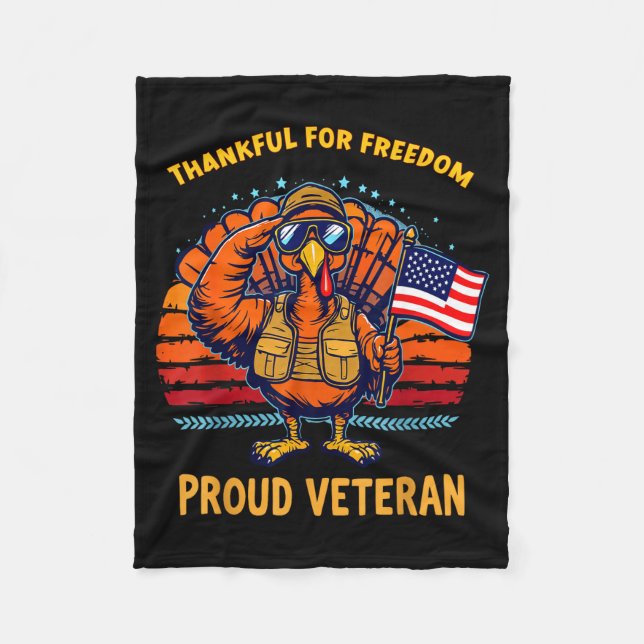 Thankful For Dom Proud Veteran Patriotic Thanksgiv Fleecedecke (Vorderseite)