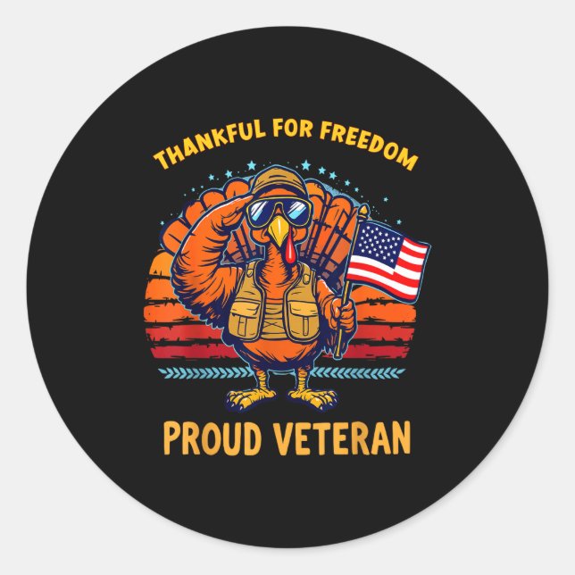 Thankful For Dom Proud Veteran Patriotic Thanksgiv Runder Aufkleber (Vorderseite)