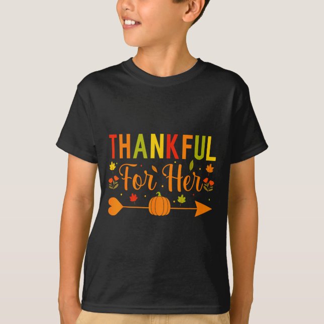 Thankful For Her Couples Fall Matching Couple Than T-Shirt (Vorderseite)