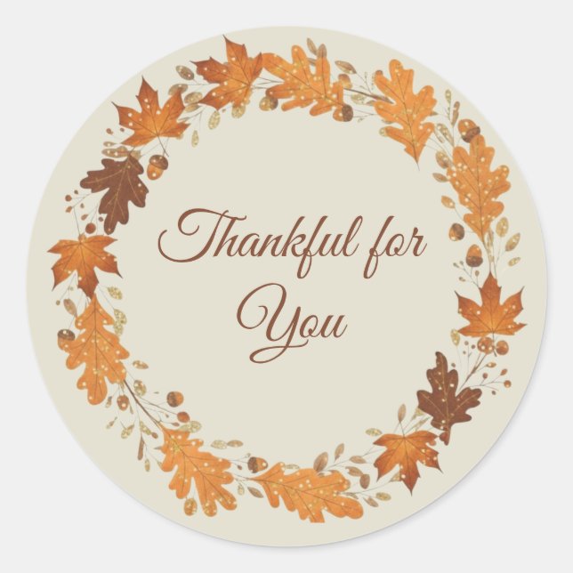 Thankful for You Fall Thank You Cards Runder Aufkleber (Vorderseite)