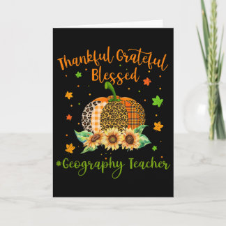 Thankful Geography Teacher Pumpkin Sunflower Thank Karte