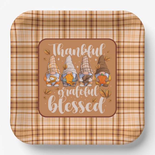 Thankful Gnomes – Autumn Blessings Pappteller (Vorderseite)