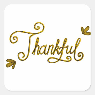 Thankful gold lettering quadratischer aufkleber