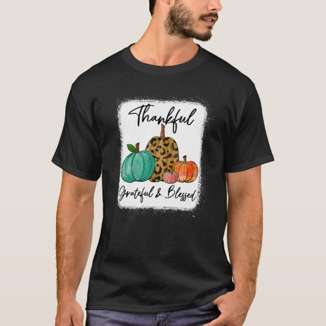 Thankful Grateful Blessed Leopard Pumpkin Fall Tha T-Shirt (Vorderseite)