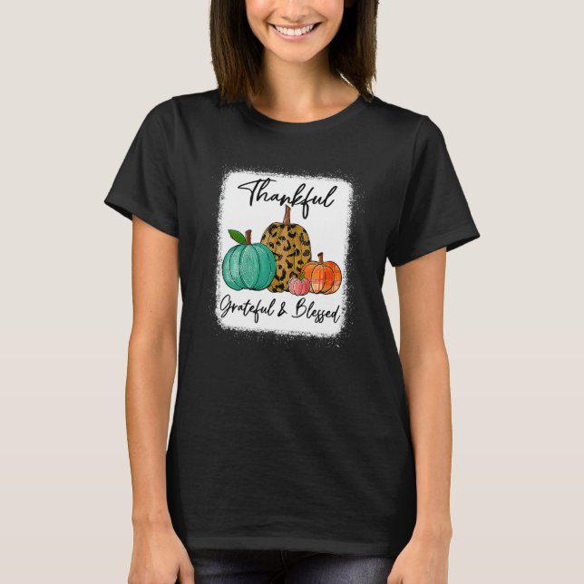 Thankful Grateful Blessed Leopard Pumpkin Fall Tha T-Shirt (Vorderseite)