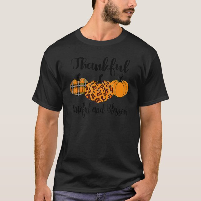 Thankful Grateful Blessed Leopard Pumpkin Thanksgi T-Shirt (Vorderseite)