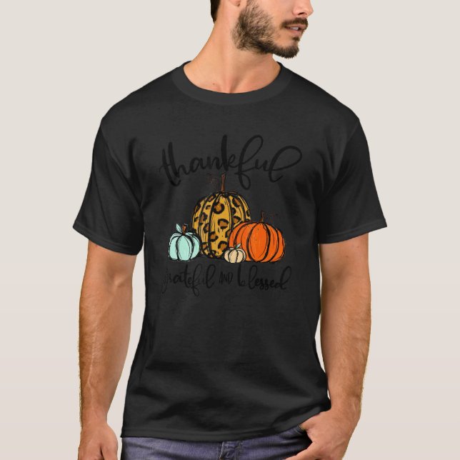 Thankful Grateful Blessed Leopard Pumpkins Thanksg T-Shirt (Vorderseite)