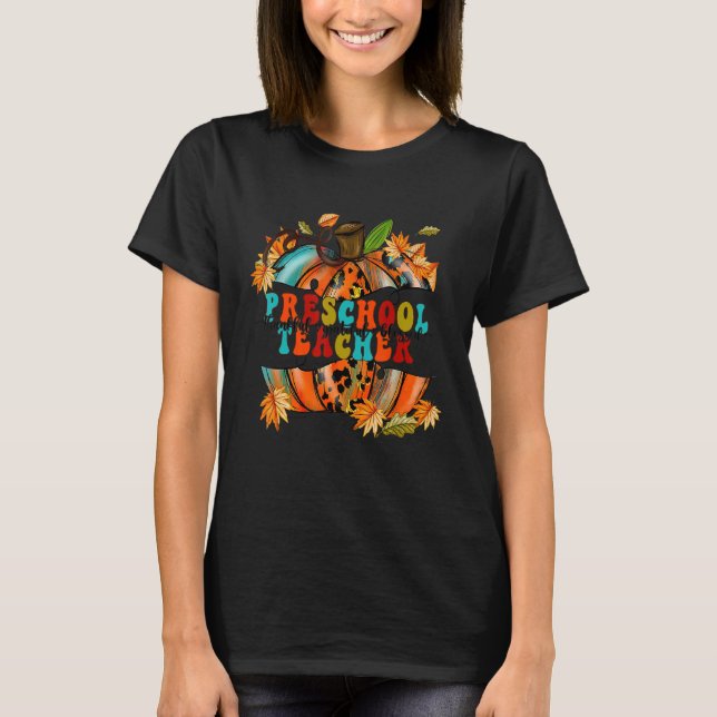 Thankful Grateful Blessed Preschool Teacher Autumn T-Shirt (Vorderseite)