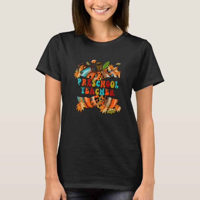 Thankful Grateful Blessed Preschool Teacher Autumn T-Shirt (Vorderseite)