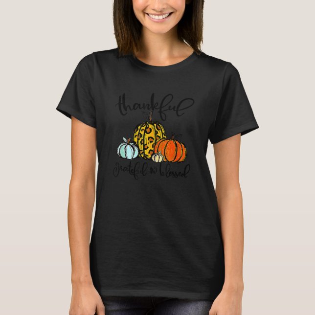 Thankful Grateful Blessed Pumpkin Leopard Thanksgi T-Shirt (Vorderseite)