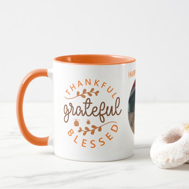 Thankful Grateful Blessed Thanksgiving Photo Tasse (Mit Donut)