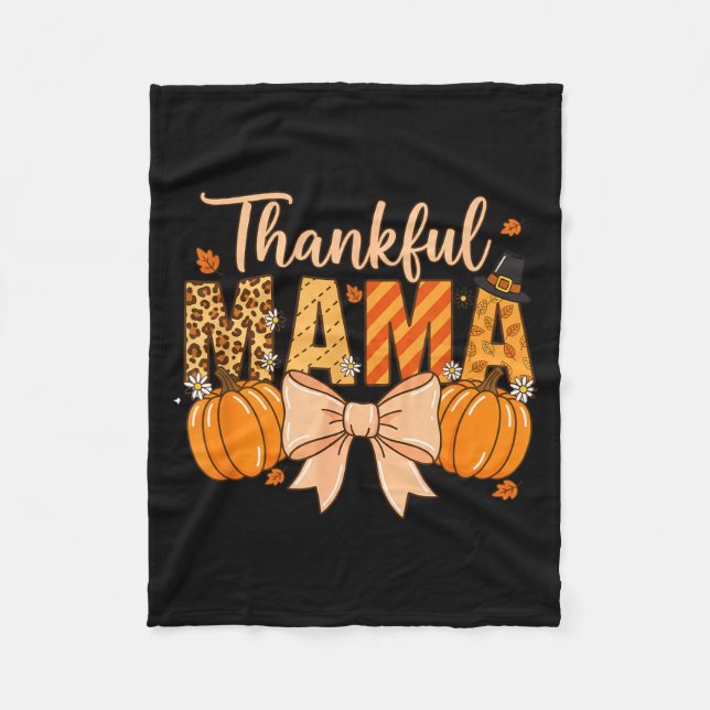 Thankful Mama Pumpkin Fall Coquette Bow Thanksgivi Fleecedecke (Vorderseite)