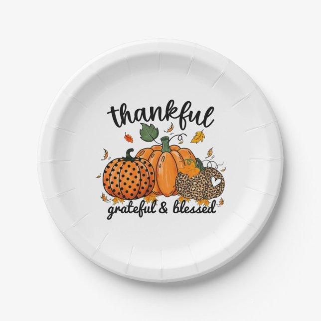 Thankful Pumpkin Grateful And Blessed  Pappteller (Vorderseite)