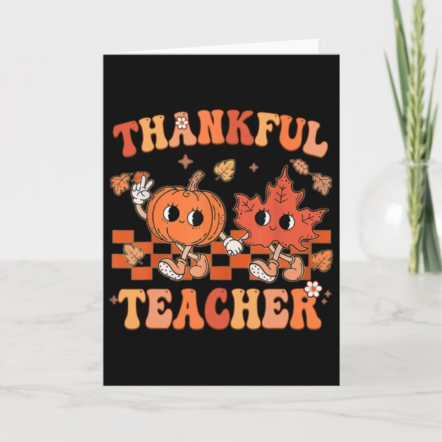 Thankful Teacher Retro Groovy Thanksgiving Fall Karte (Vorderseite)
