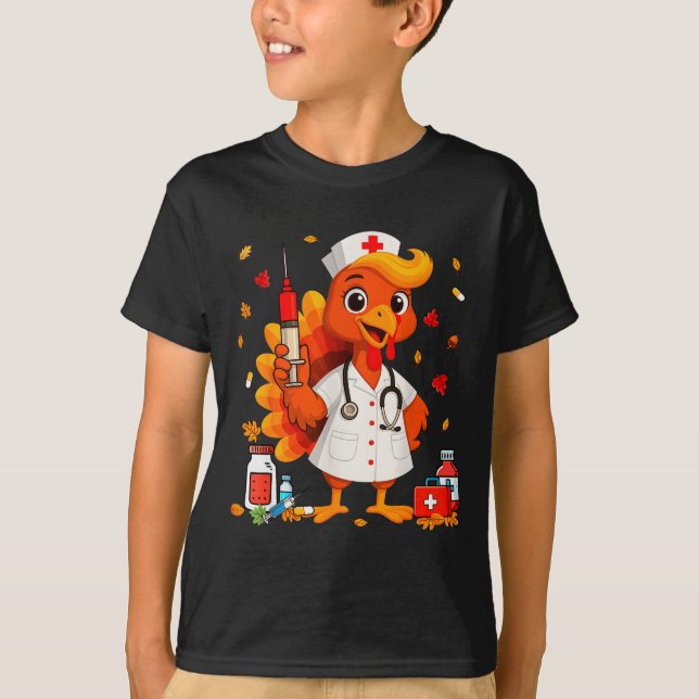 Thankful Turkey Funny Scrub Nurse Fall Thanksgivin T-Shirt (Vorderseite)