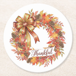 Thankful Wreath Runder Pappuntersetzer
