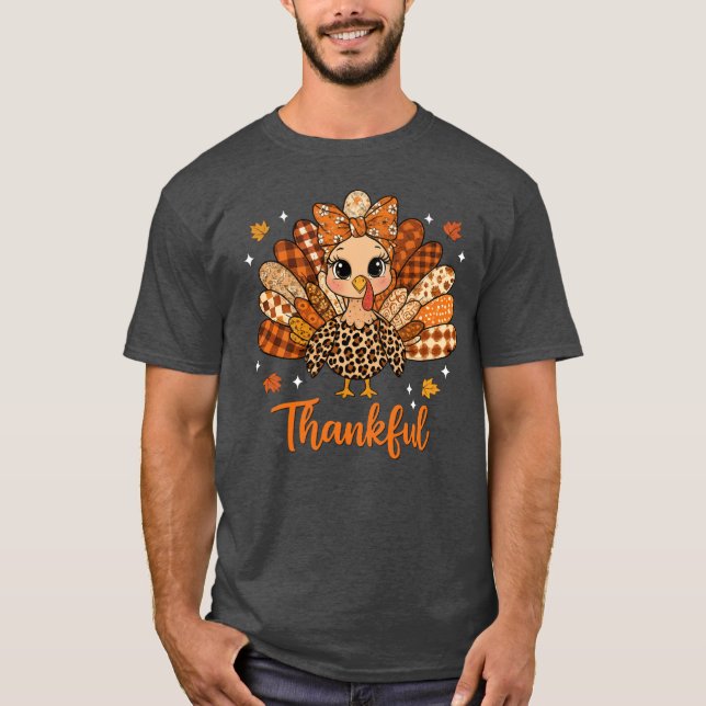 Thankfulurkey Fall Leopard Patchworkhanksgiving vi T-Shirt (Vorderseite)